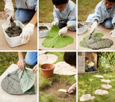 Cómo hacer un camino de baldosas de cemento con forma de hoja para tu jardín