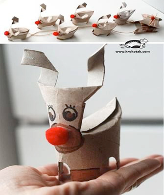 Divertidas formas de aprovechar un rollo de papel higiénico (Decoraciones para navidad: renos para el trineo de Papá Noel) 