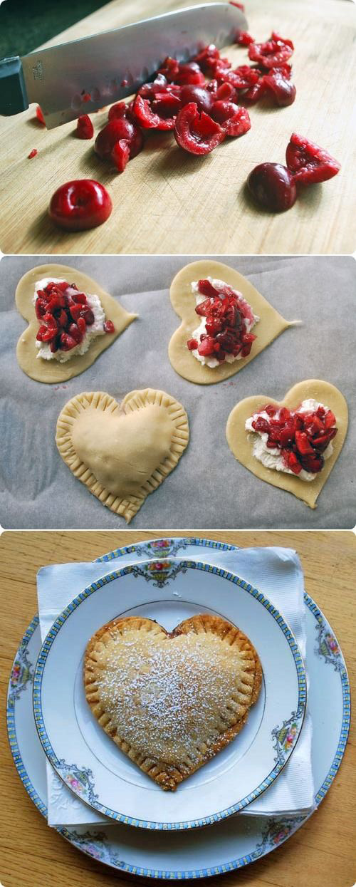 Un postre de hojaldre relleno de cereza y nata para San Valentín 