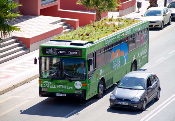 Jardín hidropónico sobre el techo del autobús